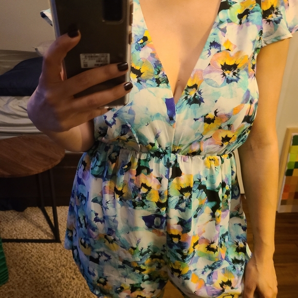 Floral watercolor romper-pink, purple, blu… - Picture 11 of 12